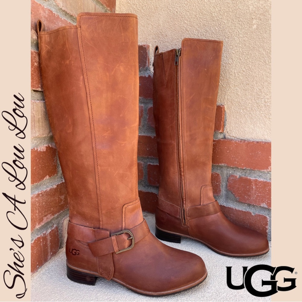 🆕UGG Katelyn Tall Leather Block Heel Riding Boots | Sz 6.5